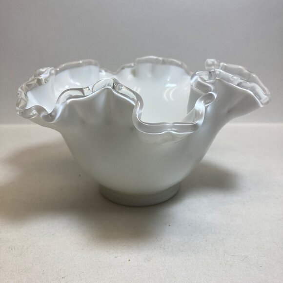 Fenton Silver Crest Milk Glass Bowl Clear Edging Scalloped White Candy Dish - Picture 3 of 10